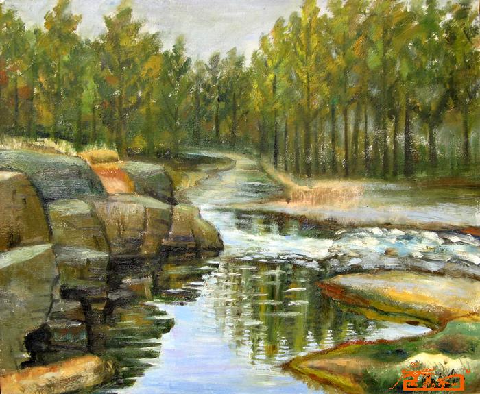 《家乡的小河》油画